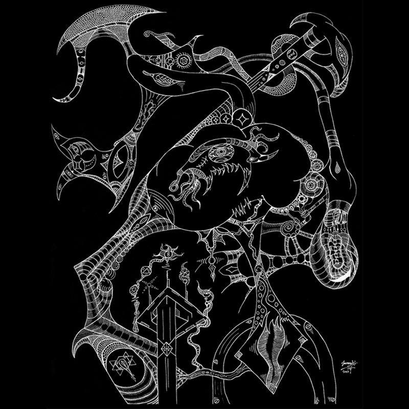 Black Q drawing.
